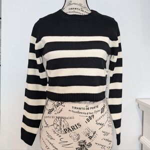 STELLA CRUZ | Girl's Black/White Striped Knitted Long Sleeved Cropped Sweater